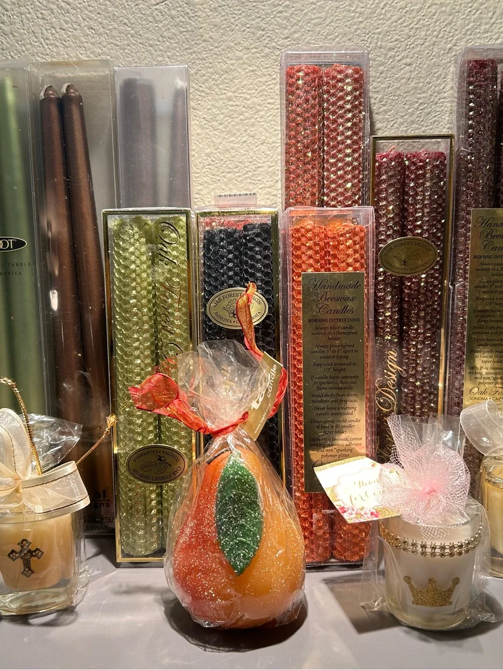 Decorative Taper and Bead Candle Gift Set - Gold, Red, Green, Brown, Black